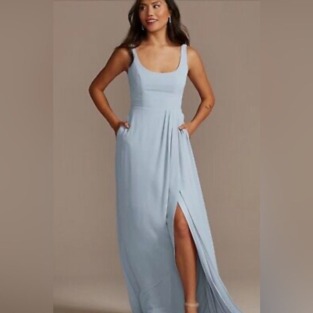 David’s Bridal Dusty Blue size 6 bridesmaid dress